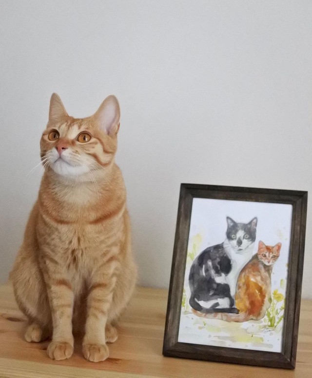 まるちゃん、ぽんずちゃんの似顔絵を描いてもらった