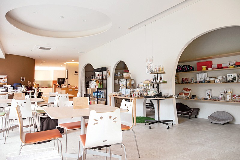 1階のペピイカフェでは、ペットを連れてお茶を楽しめる