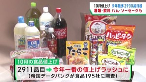 １０月の食品値上げ２０２４年最多２９００品目超