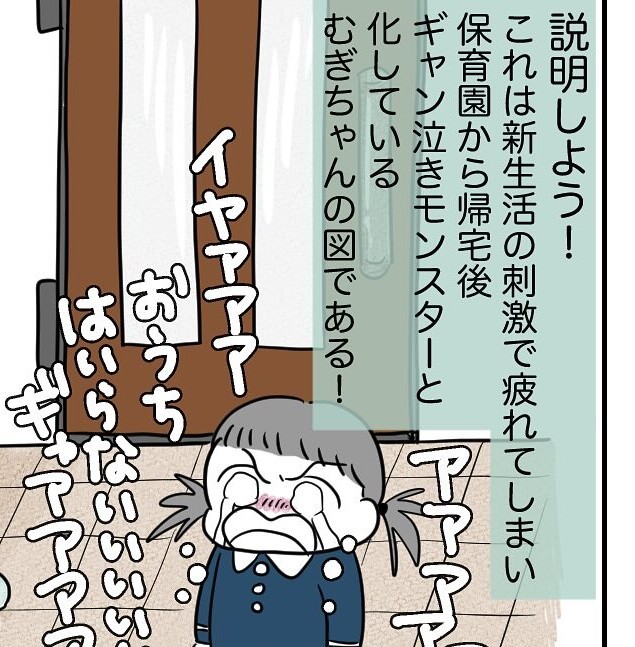 保育園が楽しすぎたのか癇癪を起すむぎちゃん（あやっとそんさん提供）