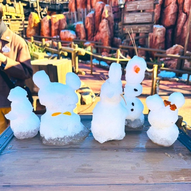 みやたけさんご一行が発見したゆきだるま。他の来場者も雪のディズニーを楽しんだ模様