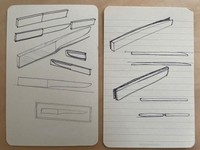 ３５年ぶりに再会したとき、渡辺さんが走り書きしたステーキナイフのスケッチ＝株式会社プレーン提供