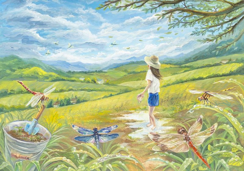 犬*ま様 [横田美春] 真筆　　『天使の春休み』 作品集搭載実物　2016年制作 第40回「WE LOVE トンボ」絵画コンクール 入賞作品決定 | お知らせ