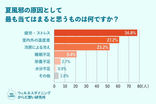 夏風邪の原因として最も当てはまると思うものは何ですか？（出典：ウェルネスダイニング株式会社）