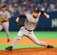阪神時代の柴田佳主也投手＝2003年4月22日撮影