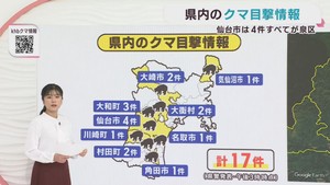 クマの目撃情報　宮城県　１６日午後３時〜１７日午後３時