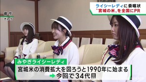 宮城米を全国にＰＲ　みやぎライシーレディ３人に委嘱状