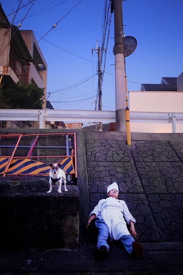 調理師であり、犬とのセルフポートレート作品でコンクールに出品するなど、写真家としても活動する飼い主の中野あしほさん。あかねちゃんは中野さんの写真作品でモデルとして活躍中☆（提供：中野あしほさん @Asihotumiushi）