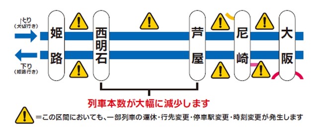 2月22日のJR神戸線・運休区間（JR西日本プレスリリースから）