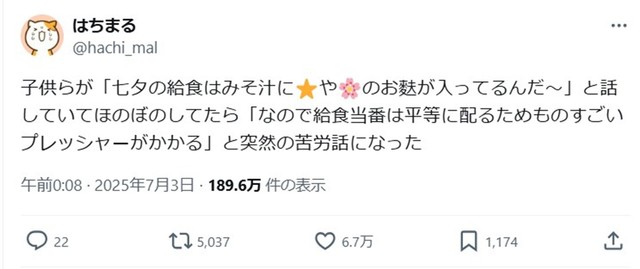 こちらが話題になったポスト（画像提供：はちまるさん）