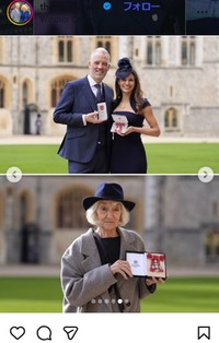 生前最後の公の場、勲章を授与されたジェーン・ラポテアさん（下）＝チャールズ国王のインスタグラム＠theroyalfamilyより