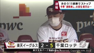 【楽天イーグルス】今シーズン初の連敗　１２日