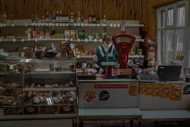 **EMBARGO: No electronic distribution, Web posting or street sales before Saturday 3:01 a.m. ET Oct. 24, 2020. No exceptions for any reasons. EMBARGO set by source.** A shop in the tiny village of Povalikhino, Russia, some 300 miles northeast of Moscow, Oct. 15, 2020. The mayoral election of Marina Udgodskaya, a cleaning lady at city hall who had been asked to run in order to help create the illusion of democratic choice, has precipitated a national media frenzy. (Emile Ducke/The New York Times)