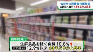 仙台市の消費者物価指数　生鮮除く食料の物価　４８年ぶり上昇率