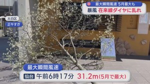 暴風吹き荒れ　ＪＲ在来線ダイヤに乱れ　仙台で５月観測史上最大の瞬間最大風速も観測