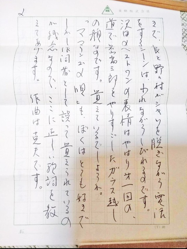 作品への愛着がつづられている（鈴木真理子さん提供）