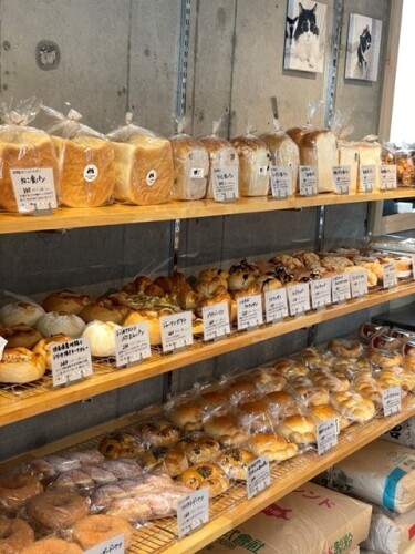 猫型食パンなどさまざまなパンが所狭しと並ぶ