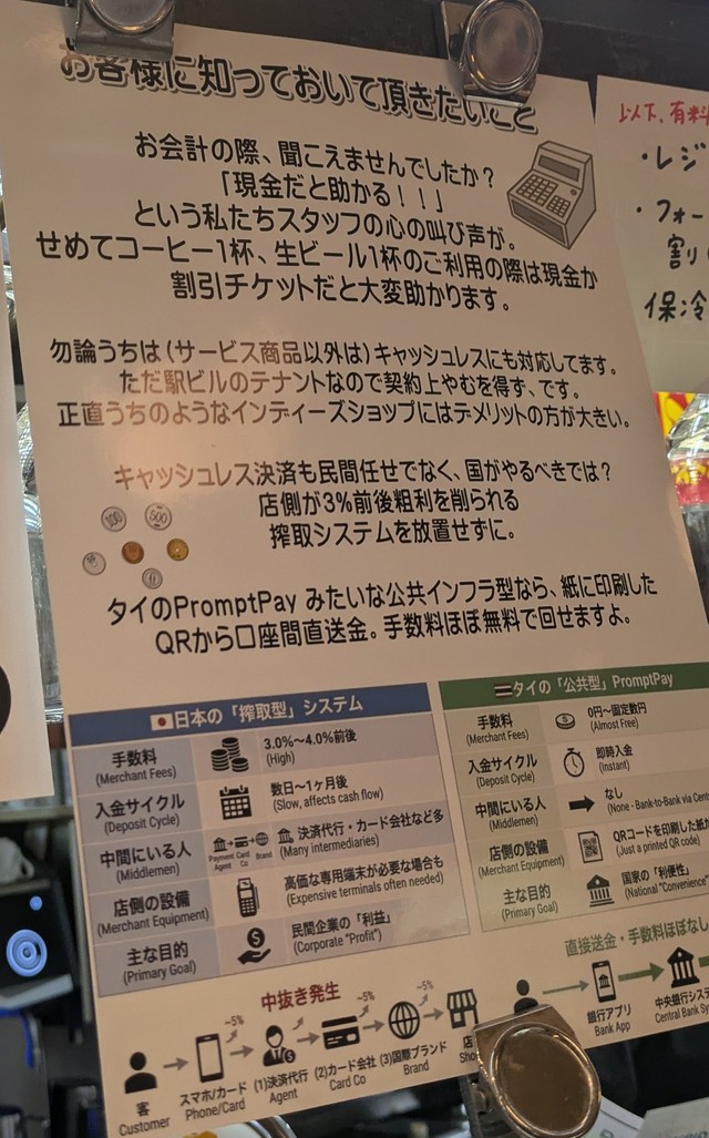 飲食店のレジ前に掲げられた張り紙（投稿者提供）
