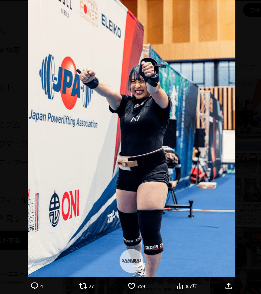 野村優（【怪力女子】のむちゃん）のX（@nomupowerlifter）より