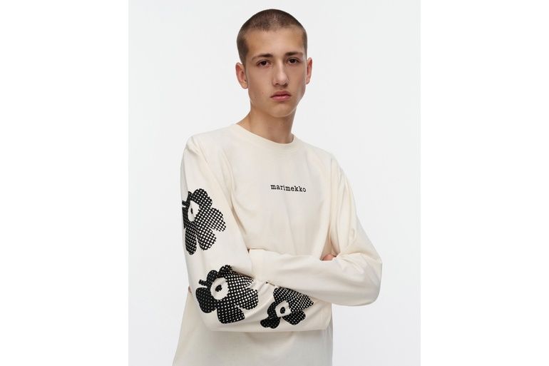 Marimekko kioski Unikko 長袖Tシャツ ホワイト ブラック 7/17発売【マリメッコ キオスキ】人気の「ウニッコ」Tシャツや
