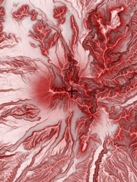 峰が東西に延びており、西から見ると“伯耆富士”だが、南から見ると…(全国Q地図／国土地理院）