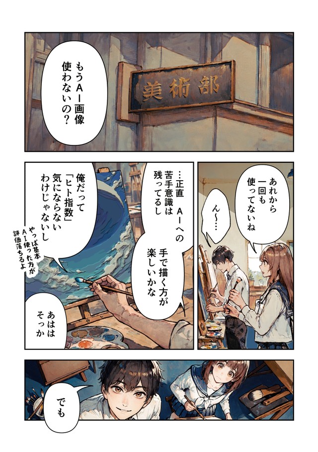 【漫画】『ＡＩが法規制された世界で、絵を描く話』44　(C)野火城
