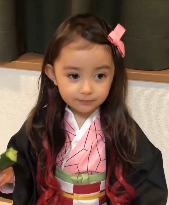 禰󠄀豆子に扮する娘さん（3歳）／投稿主提供