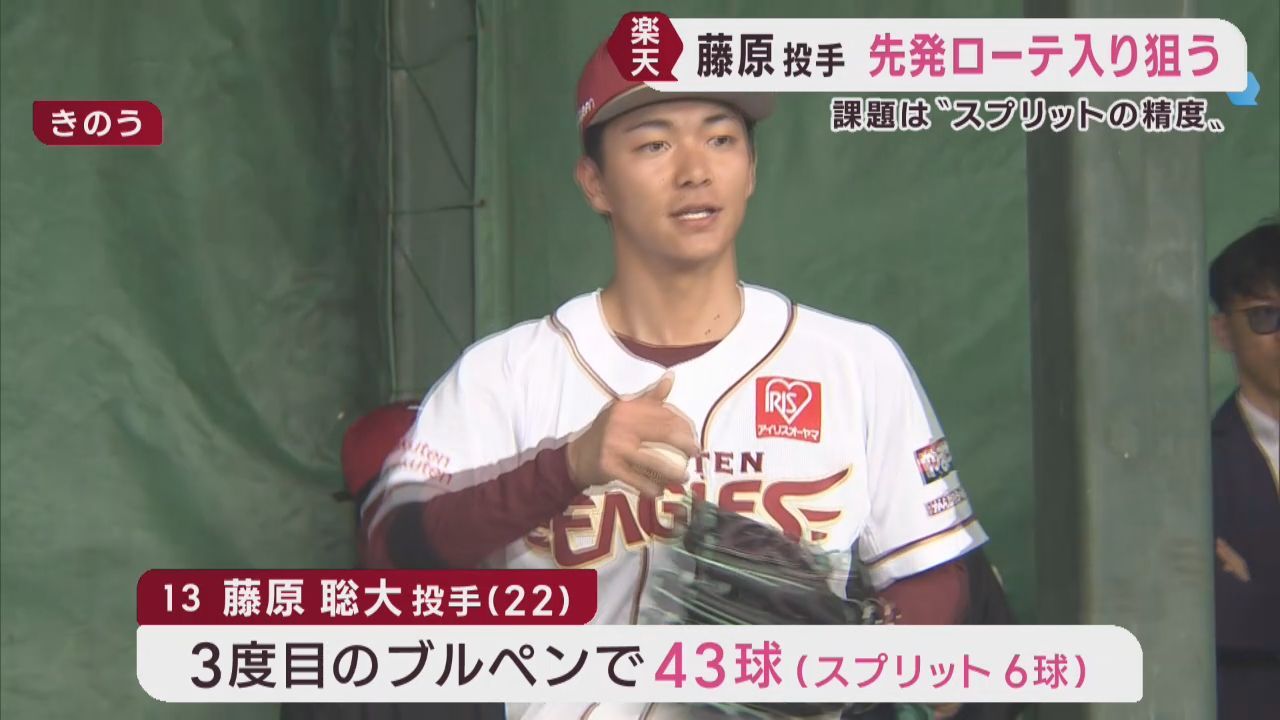 楽天イーグルス沖縄キャンプ　開幕ローテ入り目指すドラフト１藤原聡大