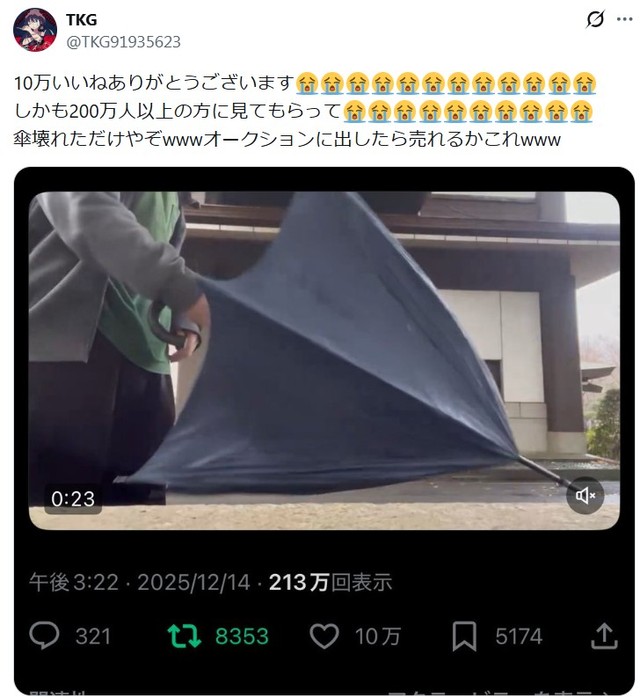傘をオークションで販売するかも…？ ※TKGさんのXより抜粋