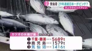 ２９年連続カツオ水揚げ日本一がピンチ　お盆過ぎの戻りガツオに期待　宮城・気仙沼市