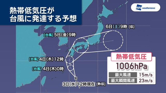 【天気予報】4日は警報級の大雨の可能性も　熱帯低気圧が台風に…岡山・香川に接近の見込み
