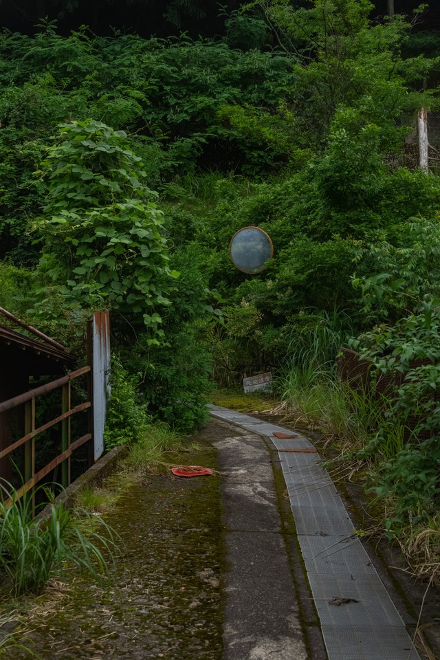 カーブミラーが印象的な道／一人旅研究会（@hitoritabiken）さん提供