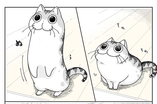 漫画】猫がぬぅっと伸びて、机の上を確認→ジャンプ