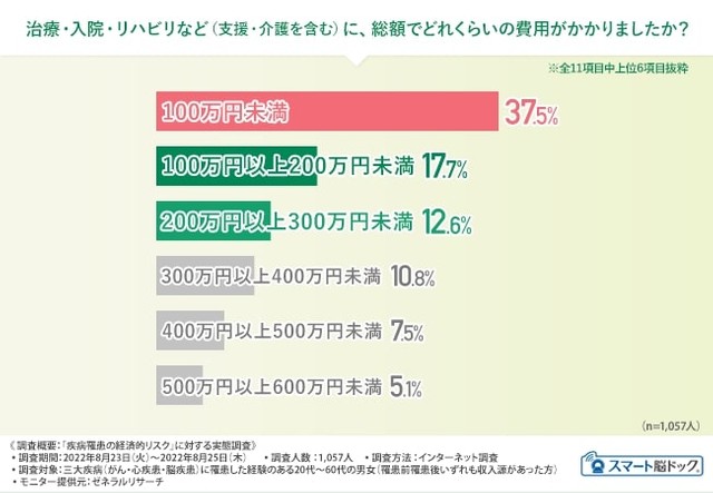 治療・入院・リハビリなど（支援・介護を含む）に、総額でどれくらいの費用がかかりましたか（提供画像）