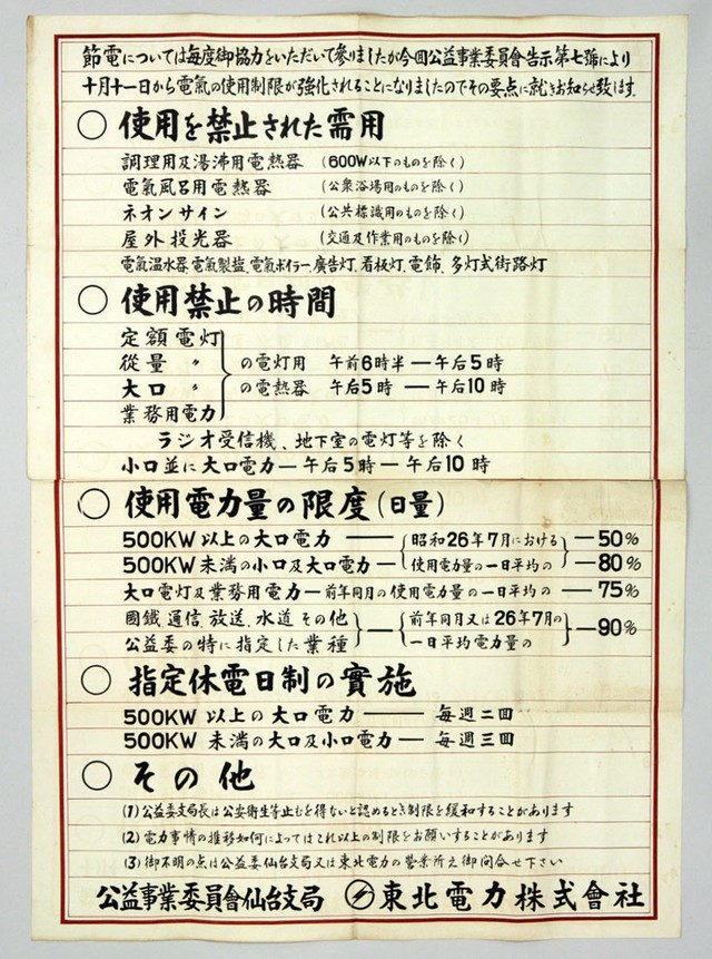 昭和26年に発行されたポスター「節電について」（昭和館提供）