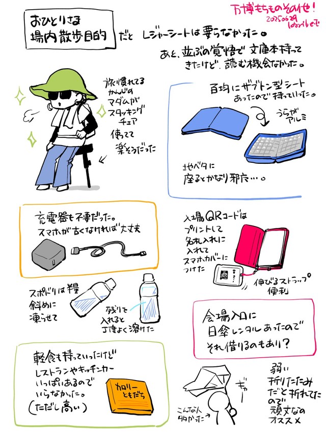 万博で持って行ってよかったもの イラスト2/堀部健和さん（@takeo_horibe）提供