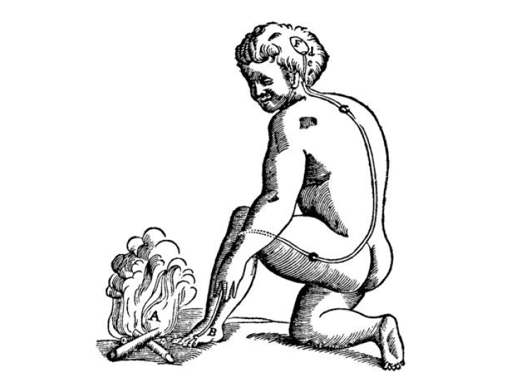 近代医学における痛み理解の原型――デカルトによる痛みの神経伝導路（デカルト『人間論』より）