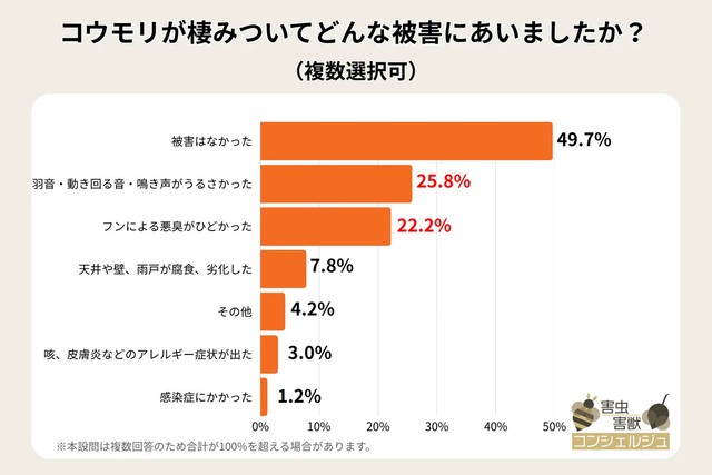 コウモリが棲みついて、どんな被害にあいましたか？（提供画像）