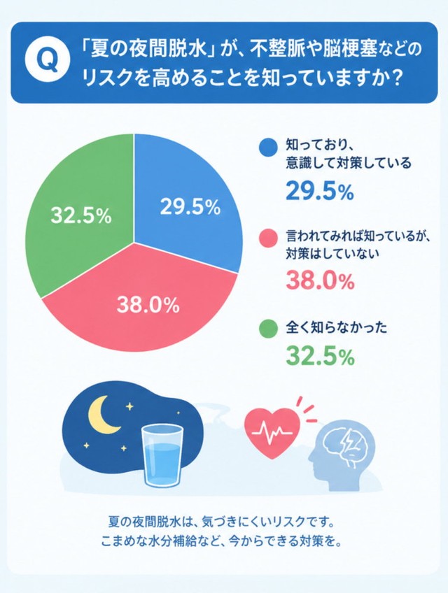 「夏の夜間脱水」が、不整脈や脳梗塞などのリスクを高めることを知っていますか？（提供画像）