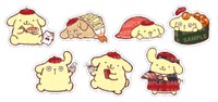 10月7日から「第1弾 ポムポムプリン コラボピック付き エビエビサラダ」280円〜「第1弾 ポムポムプリン コラボピック付き ハンバーグにぎり」の250円～のコラボピック（全7種）（イメージ）