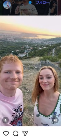 妻チェリー・シーボーンと2ショット＝エド・シーランのインスタグラム＠teddysphotosより