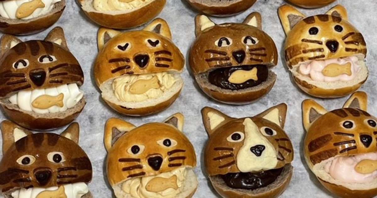 ♯Kri24POかおもじねこパンスクイーズ全5種ネコ型パン猫てへぺろ♂株式