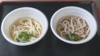 1923年の製法を再現したうどんと今年流通が始まった小麦を使ったうどん（左）