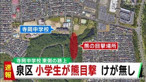 仙台・泉区でクマの目撃情報　中学校東側の路上