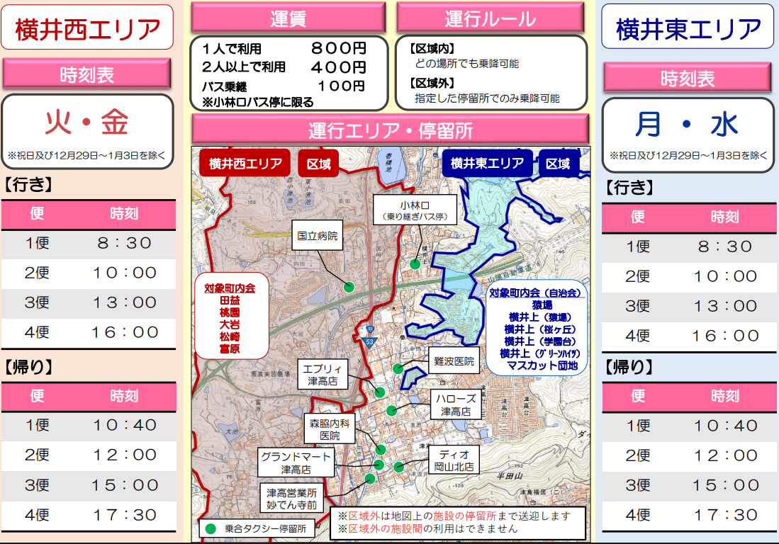 横井地区乗合タクシー「にこタク」の試験運行　提供：岡山市