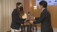 岡山県スポーツ特別顕賞が贈られた大池水杜選手