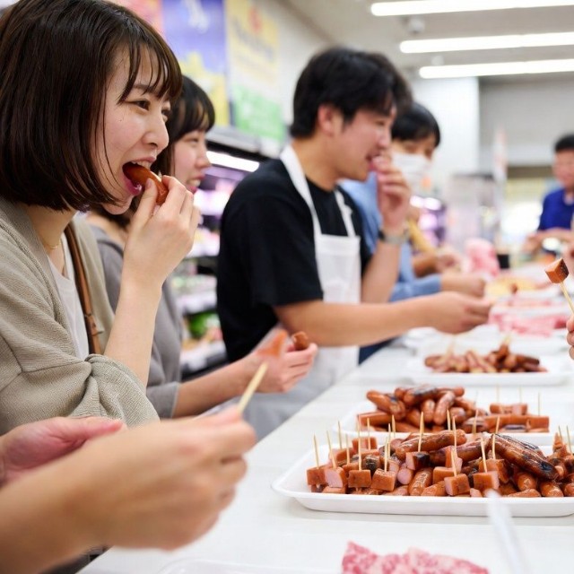 ソーセージって試食みたいに食べるのが一番おいしい（宮本牛乳さん提供画像）