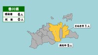 香川県の新型コロナ感染状況　9月23日（「黄」は1～9人の感染者が確認された市）