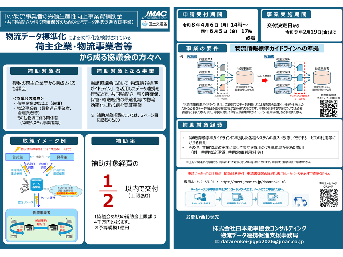 中小物流事業者の労働生産性向上事業費補助金、2026年6月5日まで