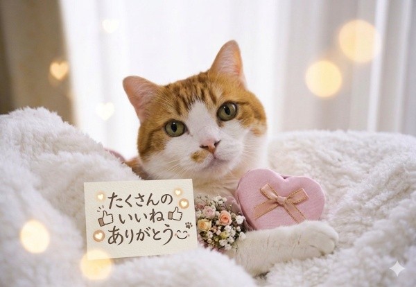 ビフォーアフター姿に多くのいいねが。かわいいハートの飾りと造花とともにDecoくんからのお礼のメッセージ（画像提供：ようめいさん）